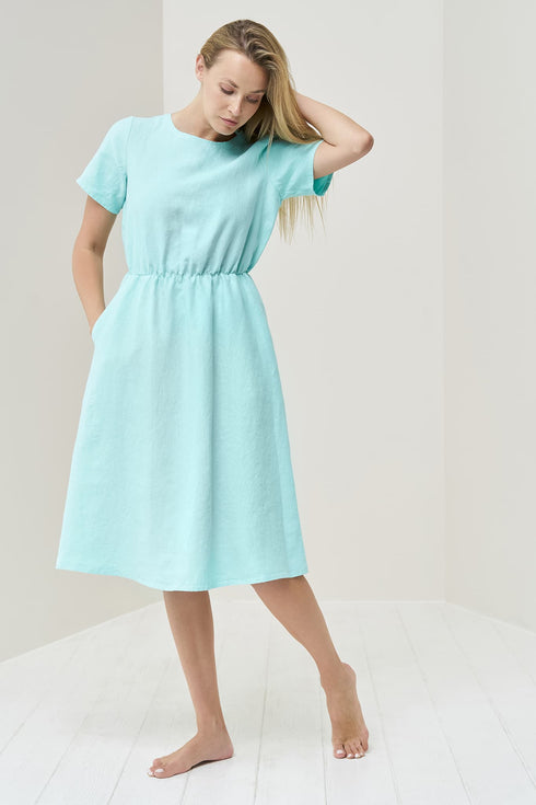 Image 5 of Bridesmaid linen dress with short sleeves and shrunk waist Myra from Baltic Linen